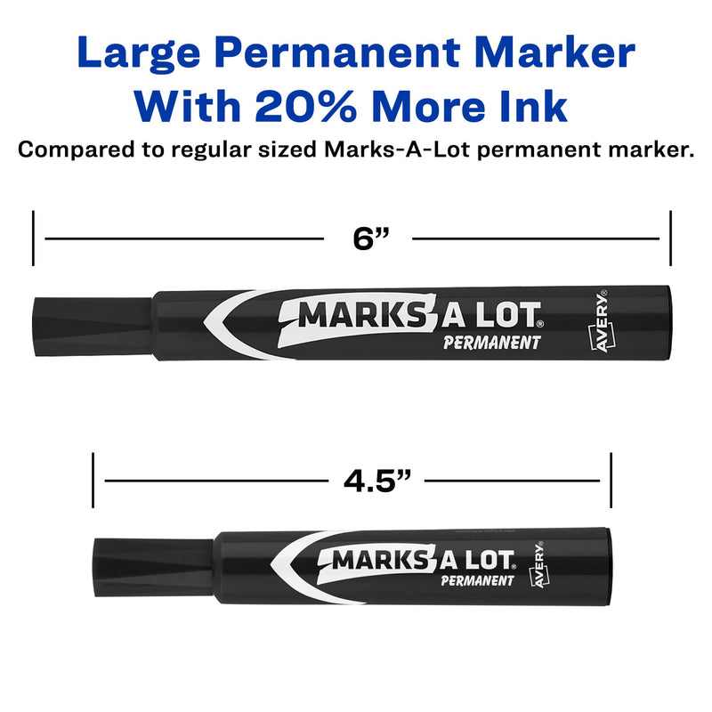 Avery Marks A Lot Permanent Markers, Large Desk-Style Size, Chisel Tip, Water and Wear Resistant, 12 Red Markers (08887) 12 Count (Pack of 1) Stick
