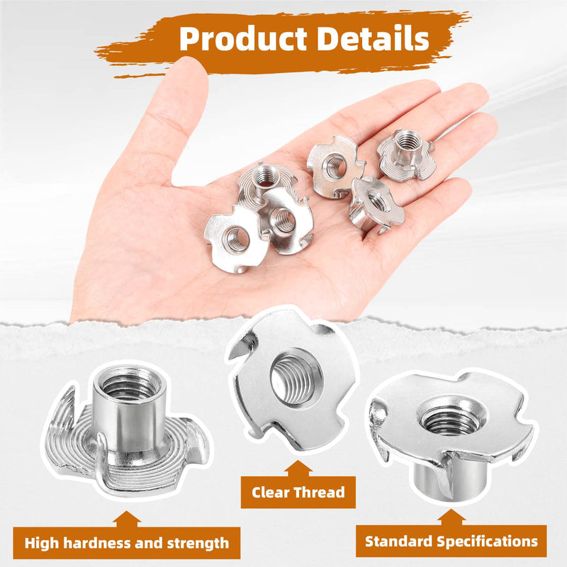 [Australia - AusPower] - 1/4"-20 Stainless Steel T-Nuts Durable Anti-Corrosion Threaded Inserts Tee Nut Four Prongs Nut for Wood and Furniture, 50 PCS 1/4"-20 x 3/8" 304 Stainless Steel 