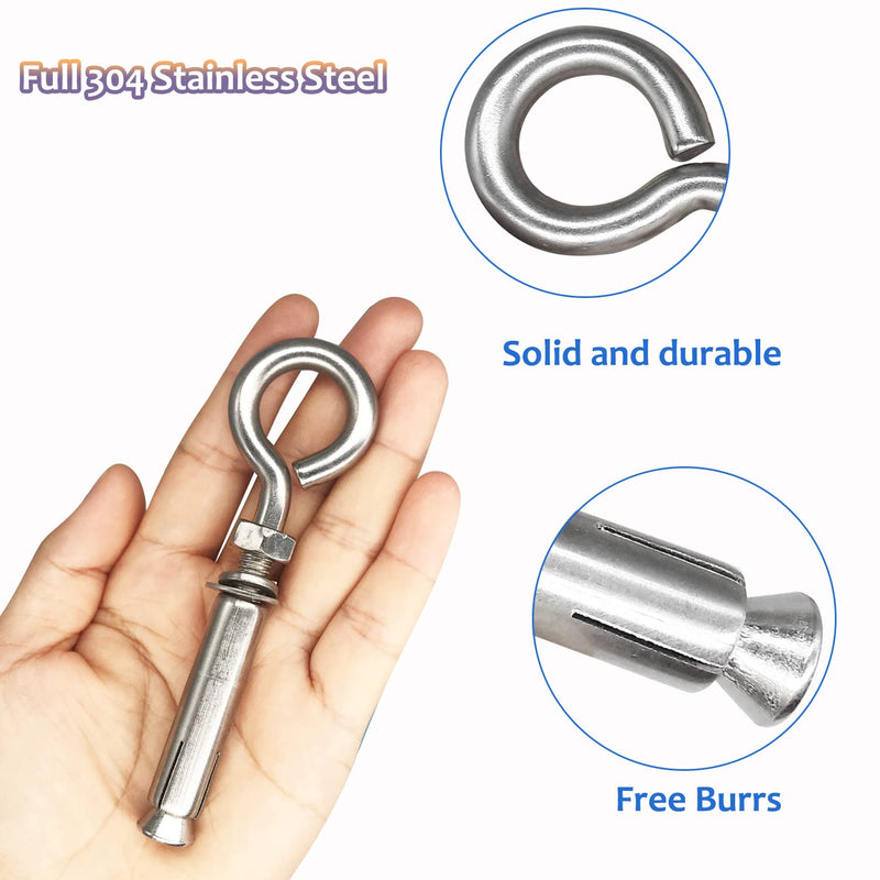 [Australia - AusPower] - 5/16" X 4-3/16" Expansion Concrete Wall Anchors Eyebolt Screw, Heavy Duty 304 Stainless Steel Shoulder Lag Eyebolts for Concrete Wall, 5 Pack 