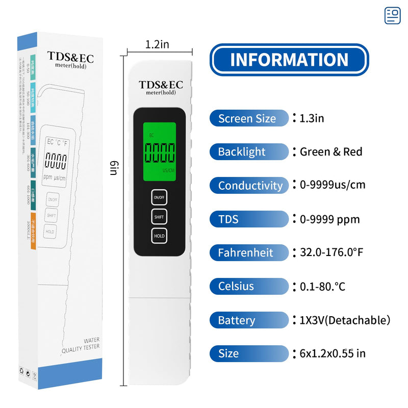 [Australia - AusPower] - 4 in 1 Digital Water Quality Tester - TDS/EC/Temperature（°C/°F）TDS Meter | 0-9999 ppm | for Drinking Water, Hydroponics, Aquariums, RO Systems & Swimming Pools （2025 New） 