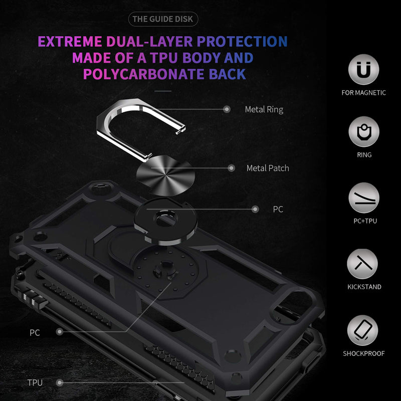[Australia - AusPower] - ULAK Compatible with iPod Touch 7 Case/iPod Touch 6 Case with 2 HD Screen Protectors, Hybrid Rugged Shockproof Cover with Built-in Kickstand for iPod Touch 7th/6th/5th Generation (Black) Black 