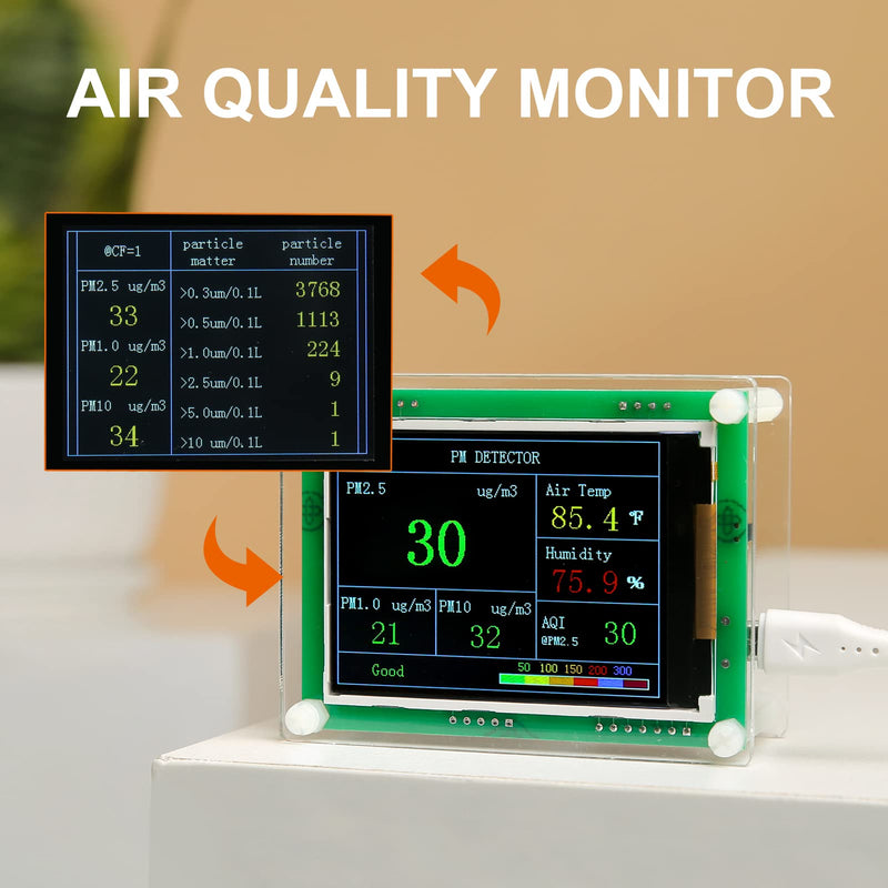 [Australia - AusPower] - Air Quality Monitor pm2.5 pm10 pm1.0 Detector Indoor air Quality Test kit for Cars,Home,Office,Hotel etc (PM2.5,AQI) A1-PM2.5+AQI 
