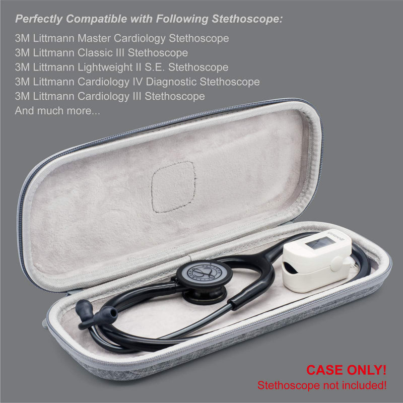 [Australia - AusPower] - Hard Stethoscope Case, Lightweight Thin Stethoscope Holder Storage Pouch for Littmann Classic III, Lightweight II S.E, Cardiology IV, MDF Acoustica Deluxe Stethoscopes Volcanic Grey 