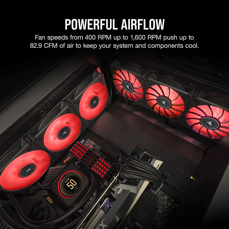 Corsair ML140 LED Elite 140 mm PWM Fan with LEDs (CORSAIR AirGuide Technology, Magnetic Levitation Bearing, Up to 1,600 rpm, Eight Bright LEDs, Low Noise, High Airflow) Single Pack - Red 140 mm (Pack of 2)