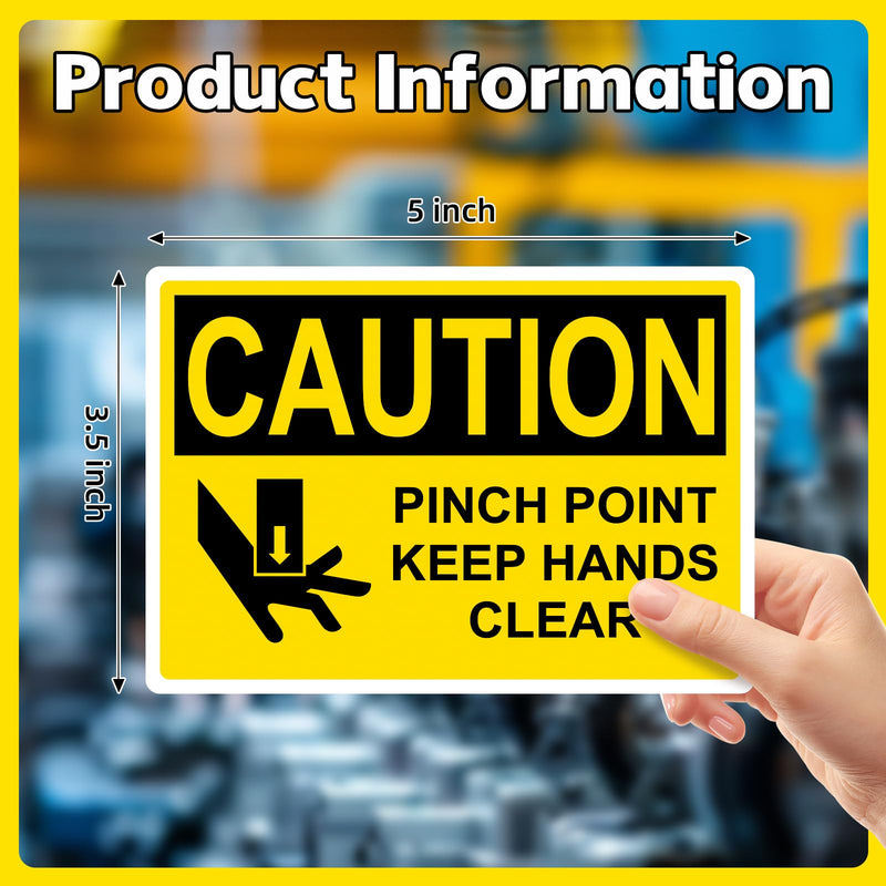 10 Pcs CAUTION Pinch Point Keep Hands Clear OSHA Label Decal - 5 x 3.5 Inch Vinyl Safety Warning Sign Stickers for Industry Machinery Workplace