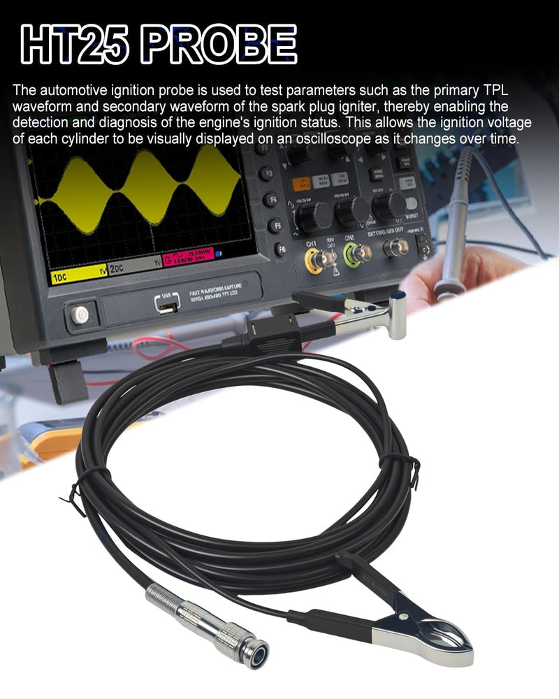 [Australia - AusPower] - Hantek Auto Ignition Probe - HT25 for Oscilloscope Automotive Acdessory Inductive Capacitance Sensor 2.5M Length 10000:1 Decay, Work with Oscilloscope 3 Ends 