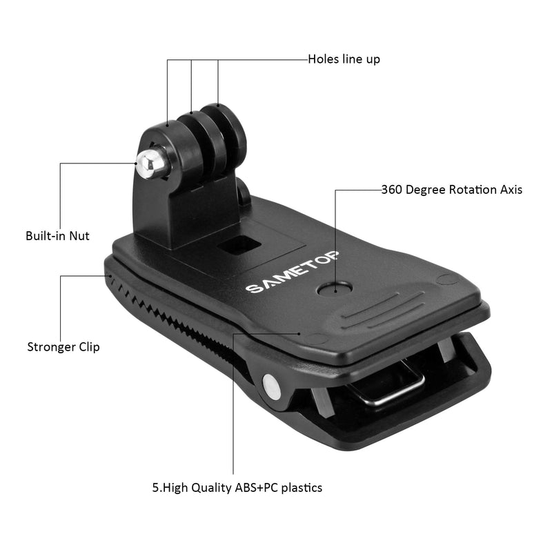 [Australia - AusPower] - Sametop Backpack Strap Mount Quick Clip Mount Compatible with Gopro Hero 12, 11, 10, 9, 8, 7, 6, 5, 4, Session, 3+, 3, 2, 1, Hero (2018), Fusion, Max, DJI Osmo, Xiaomi Yi Action Cameras 