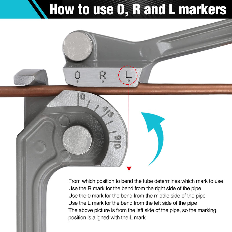 [Australia - AusPower] - DURATECH Tube Bender, Pipe Bender, 3-IN-1, 1/4", 5/16", 3/8", for Copper, Brass, Aluminum and Thin Steel Pipes Grey 
