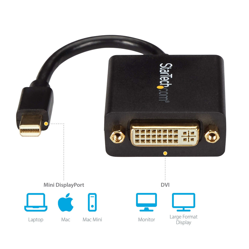 [Australia - AusPower] - StarTech.com Mini DisplayPort to DVI Adapter - Mini DP to DVI-D Converter - 1080p Video - VESA Certified - mDP or Thunderbolt 1/2 Mac/PC to DVI Monitor - mDP 1.2 to DVI Single-Link Dongle (MDP2DVI) Black 