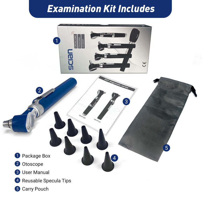 [Australia - AusPower] - Scian Otoscope - Ear Scope with Light for Examination at Home, Pocket Ear Checker Kit with Both Adult and Pediatric Reusable Specula Tips for Nurses, Doctors - Blue-Old 