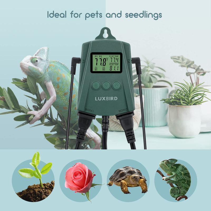 [Australia - AusPower] - LUXBIRD LB-2SC Digital Heating Mat Thermostat Controller with 2 Probes and 2 Outlets for Seedlings, Germination, Reptiles, Brewing, Breeding, Incubation, Greenhouse (Max 250W per Outlet) 