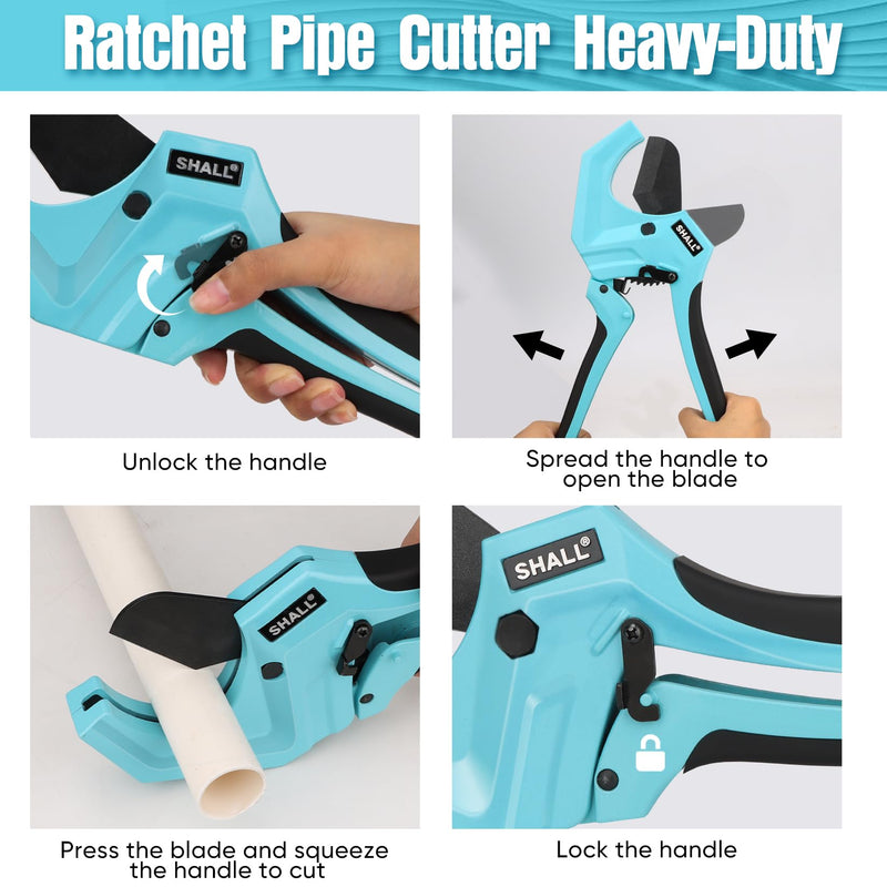 [Australia - AusPower] - SHALL PVC Pipe Cutter, Cuts up to 2-1/2”, Heavy-Duty Aluminum Ratchet Pipe Cutter Tool for PVC, PPR, PE, PEX, Plastic Hoses & Plumbing Pipes, Fast Pipe Tube Cutters with High Performance SK5 Blade 2-1/2 inch 