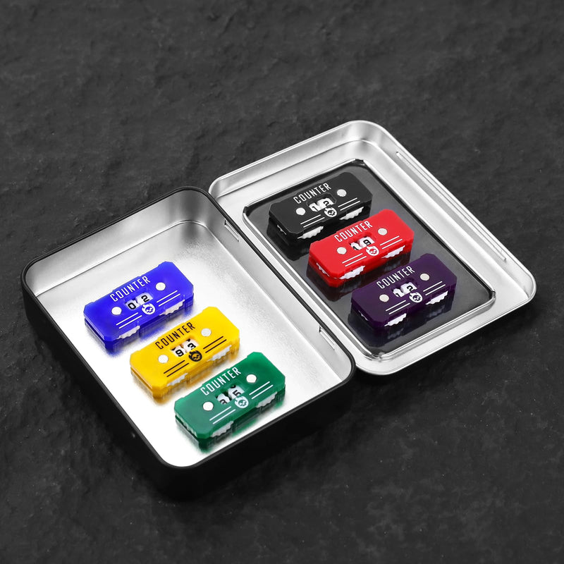 [Australia - AusPower] - 6PCS Life Counter Set with Metal Box, Health Tracker Life Counters Twin Digits for Magic Card Games Accessories D&D RPG CCG TCG Tabletop Board Games A Color Matching-6pcs 