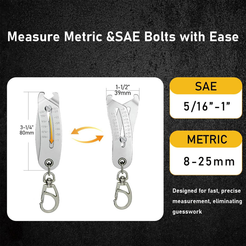 [Australia - AusPower] - 2PCS Portable Precise Thread Checker Keychain,Nut and Bolt Size Finder Keychain Thread Size Verification Tool with Two Vernier Calipers -Silver 