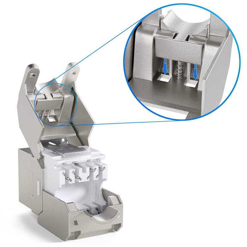 HB-DIGITAL 4x CAT 7 Keystone RJ45 Module Socket for Rigid LAN Cable | 10 Gbps, AWG 22-24, tool-free, LSA fully shielded STP, gold-plated contacts for patch panel network socket 4 pcs.
