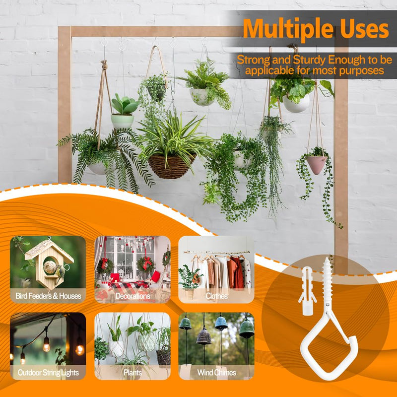 [Australia - AusPower] - 10PCS Ceiling Hooks for Hanging Lights Wall Hooks for Hanging Heavy Duty Screw Hooks White Plant Hooks Eye Hooks Cup Hooks Screw-in Hooks Siding Hooks Metal Hooks Garage Hooks Christmas Light Clips 10 piece 