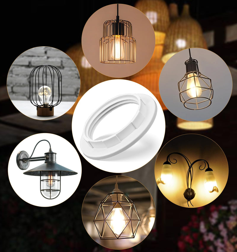 Set of 4 Lampshade Screw Ring, E27 Screw Ring for Lamp Holder (39mm) Heat Resistant Plastic Lamp Holder for Standard E27 Lampshade or Glass Shade (White)