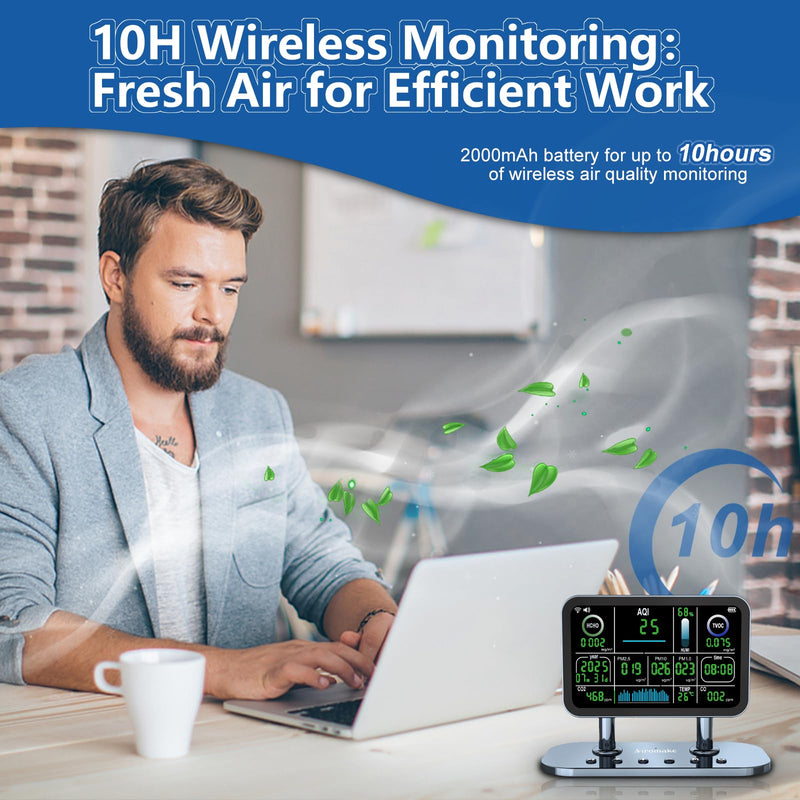[Australia - AusPower] - Air Quality Monitor Indoor,16 in 1 Smart Air Quality Monitor 6" Indoor Air Quality Meter VOC, AQI, HCHO, CO, Alarm, PM1.0, Temp, HUMI&CO2 PM2.5 Monitor,Indoor Air Quality Test for Home WiFi Connect Grey 