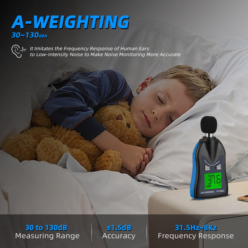 [Australia - AusPower] - Handheld Decibel Meter, Digital Sound Level Meter 30-130dBA SPL Decibel Monitoring Tester Sound Meter Noise Decibel Reader with Max/Min Hold Data Sensor LCD Backlight Display for Home Factory 
