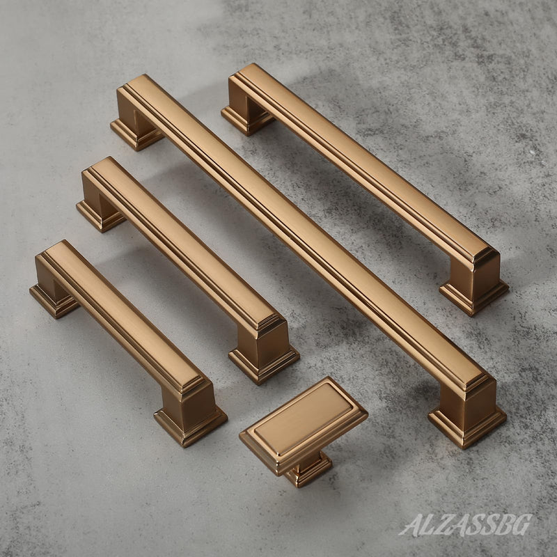 Alzassbg 10 Pack Champagne Bronze Cabinet Knobs, 1.3 Inch(32mm) Kitchen Cabinet Hardware Rectangle Knob for Cupboard and Drawer AL6072TGP