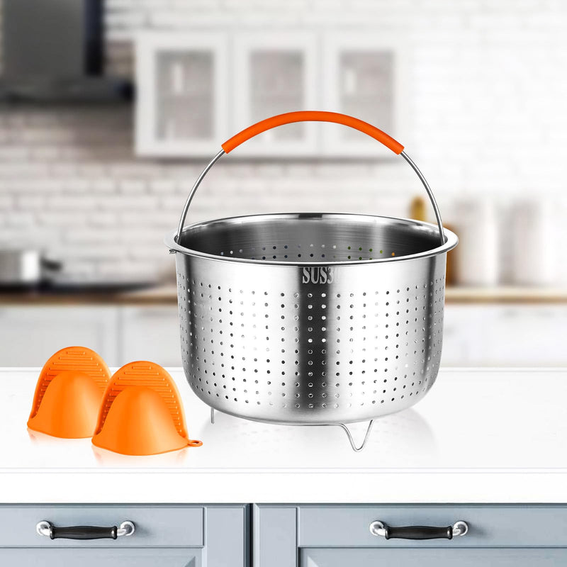 GREATLINK Mesh Strainer and Vegetable Steamer Basket for Instant Pot Accessories 8Qt, Stainless Steel Veggie Strainers and Colanders for Cooking Broccoli, Eggs, Pasta, Quinoa (8 Qt - Steamer Basket) 8 Qt - Steamer Basket