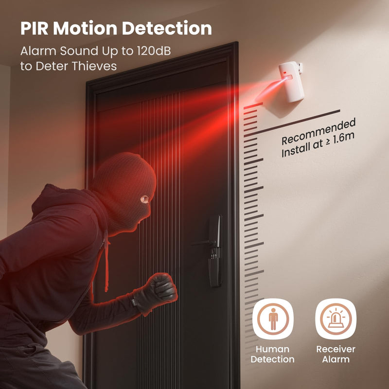 [Australia - AusPower] - Wireless Motion Sensor Door Chime, Fast Detection PIR Entry Alert with 61 Chimes, 5 Volume Levels, 1000Ft Range, RGB Light Indicator, Easy Install for Business, Home, Store, Elderly, Visitors 1 Sensors + 1 Receiver White 