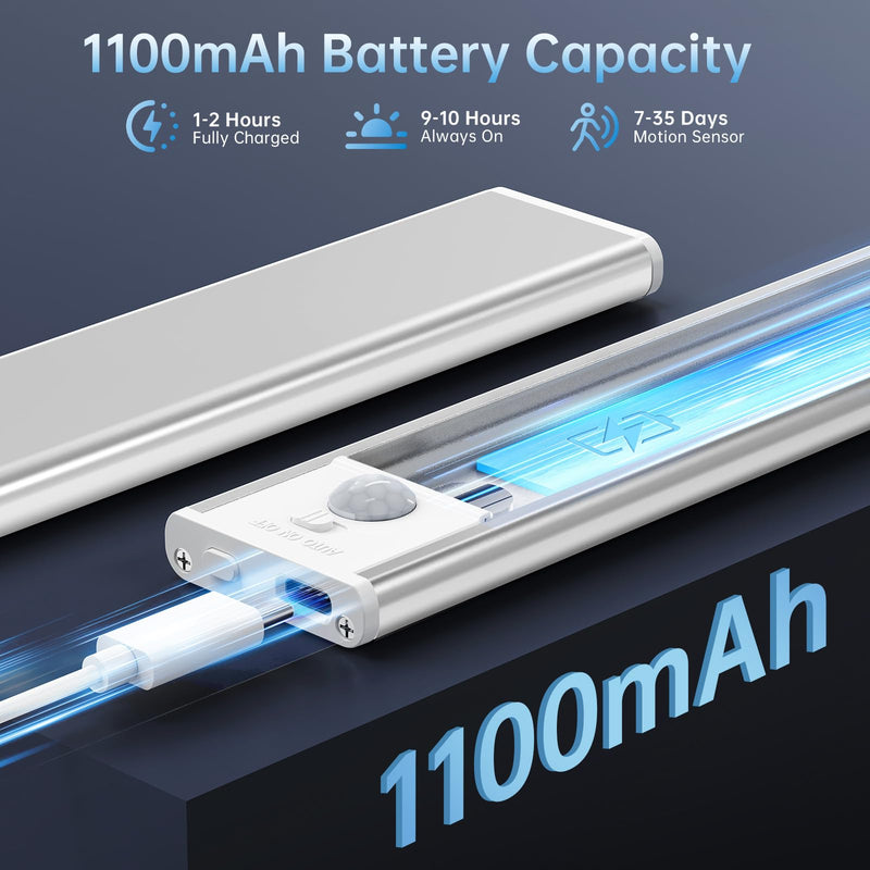 [Australia - AusPower] - Under Cabinet Lighting,5 Pack Rechargeable Motion Sensor Light Indoor,3 Colors Dimmable,Magnetic Closet Lights Battery Operated,Under Counter Lights for Kitchen,Wardrobe, Hallway, Home 8inch-5Pack 