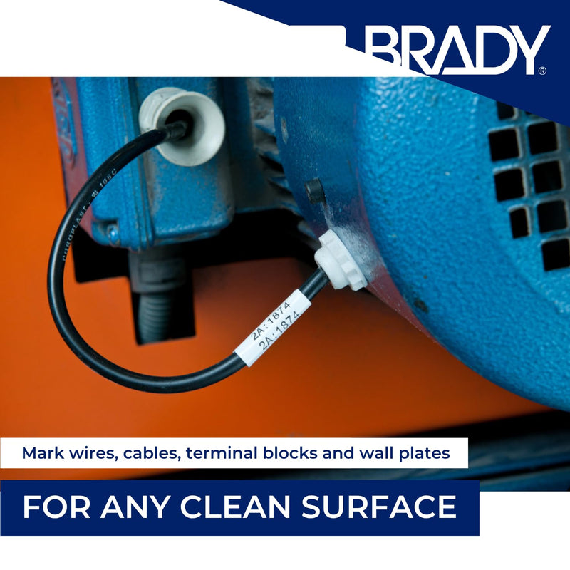 Brady Authentic (M4-11-498) Repositionable Multi-Purpose Vinyl Cloth Labels 0.5" H x 0.75" W Black on White, 220 Labels. for use with the BMP41, BMP51, and M511 Label Printers