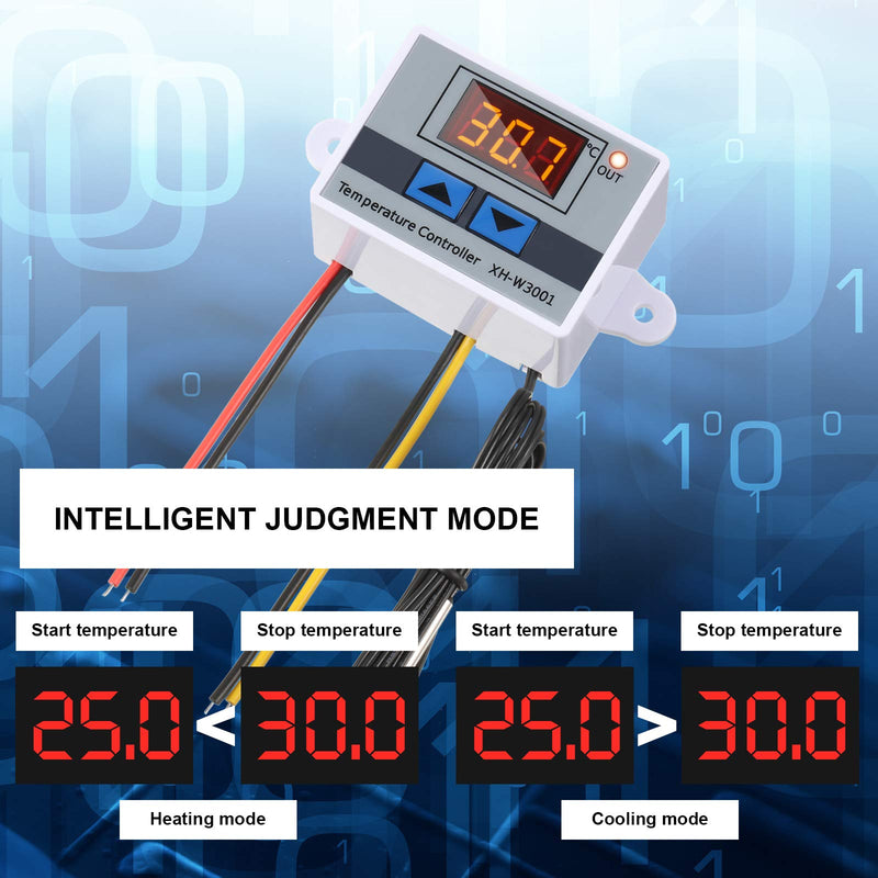 XH-W3001 Digital LED Temperature Controller Module Digital Thermostat Switch with Waterproof Probe Programmable Heating Cooling Electronic Thermostat Range from -50℃ to 110℃ (12V 10A 120W) (4 Pieces) 4