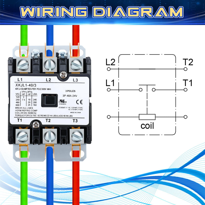 [Australia - AusPower] - Dreyoo Carrier HVAC Motor Contactor, 3 Pole 40Amp Air Conditioner Condenser Compressor Replacement Relays Compatible with C230B, Air Conditioner, Heat Pump, Refrigeration Systems (24V) 24.0 Volts 