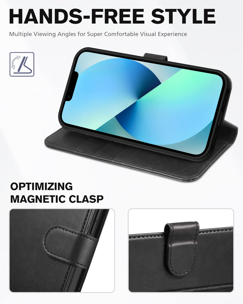 [Australia - AusPower] - TUCCH Case for iPhone 13 Wallet Case, PU Leather Flip Folio Case with [Shockproof TPU Inner Shell], RFID Blocking Card Holder Kickstand Phone Cover Compatible with iPhone 13 6.1-inch 2021, Black 