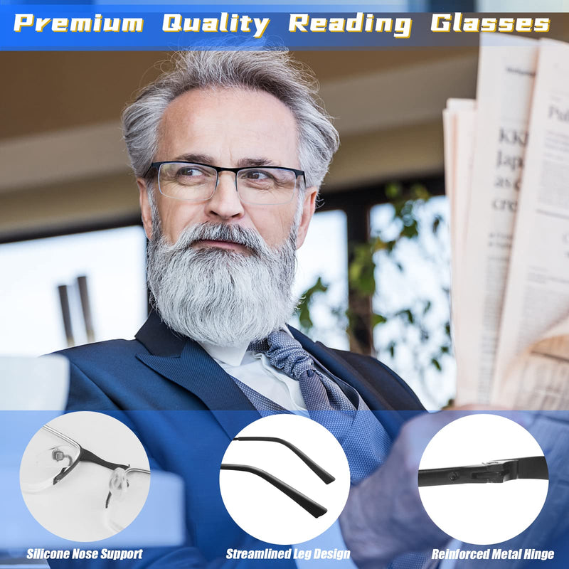 [Australia - AusPower] - 3 Pack Blue Light Blocking Reading Glasses for Men, Stylish Half Frame Metal Computer Readers, Lightweight Spring Hinge Eyeglasses Anti Eyestrain/Glare/UV (Mix Color, Black+Grey+Brown, 1.5) Mix Color(black/Grey/Brown) 1.5 x 