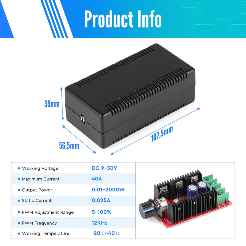 [Australia - AusPower] - SWAWIS 12V 24V 48V 2000W MAX 9-50V 40A DC Motor Speed Controller Switch, Motor Speed Controller Switch Signal Generator with Housing, PWM HHO RC Controller Regulator DC 9-50V motor speed controller 