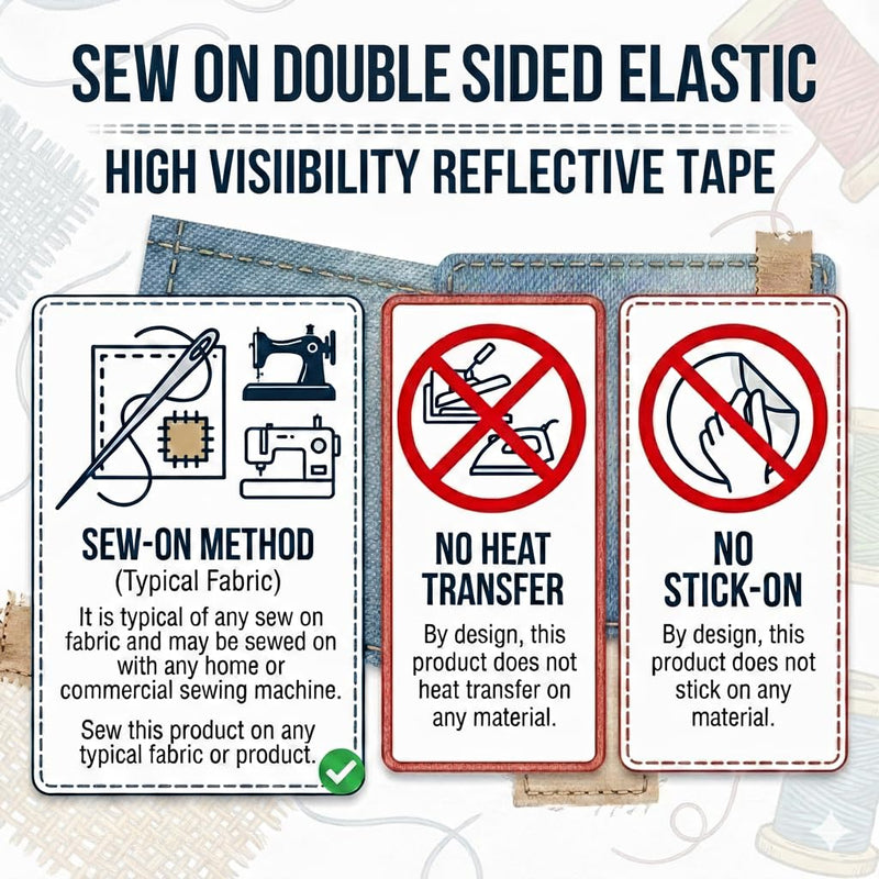 Just In Trend Sew on Double Sided Elastic high Visibility hi vis Reflective Tape (2" x 10 yds) 2" x 10 yds