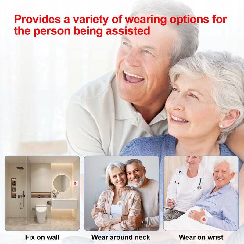 [Australia - AusPower] - XUK Wireless Caregiver Pager Call Button Elderly Nurse Alert System for Home/Elderly/Patient/Disabled 2 Plugin Receiver 1 Waterproof Transmitter, Elderly Fall Help System 500+ Feet IP55 Waterproof 2*Main units & 1*Round SOS 