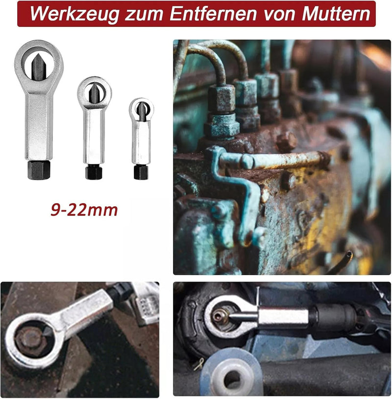 3 pieces nut separator nut remover 9-12 mm/12-16 mm/16-22 mm | Nut Remover Nut Splitter Remover Broken and Damaged Nuts Tool Set Extraction Tool