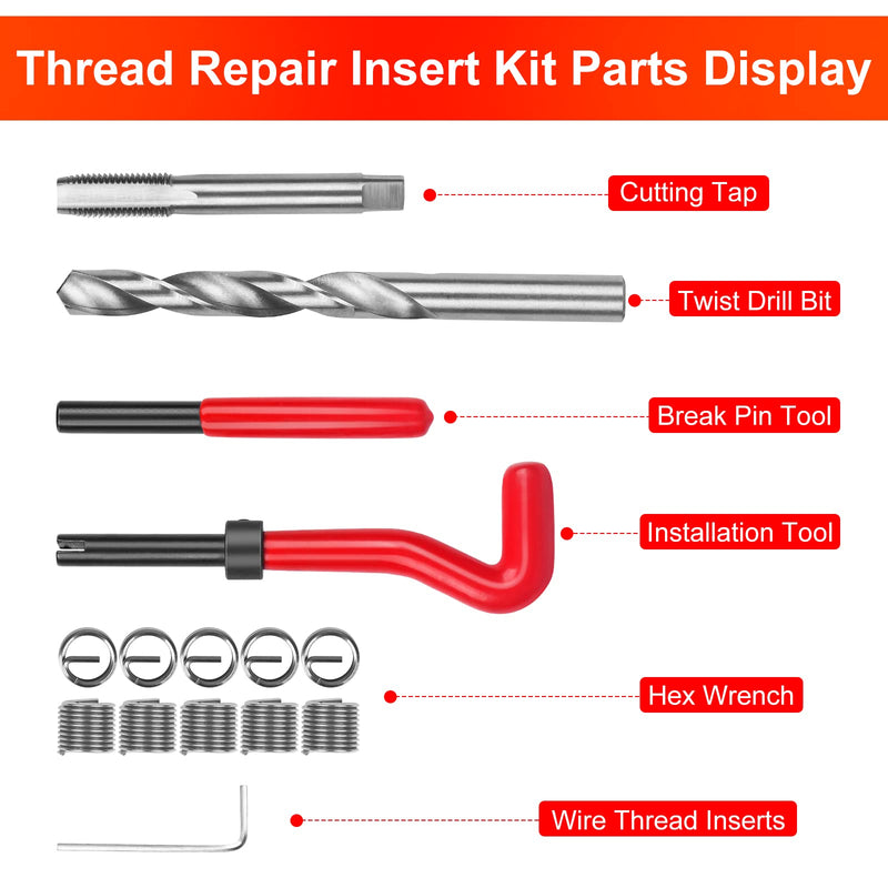 [Australia - AusPower] - 15 PCS Metric Thread Repair Insert Kit M12*1.5mm Drill Bit Taps Tool Set for Internal Screw Holes Repairing(Red) Metric,M12×1.5mm 