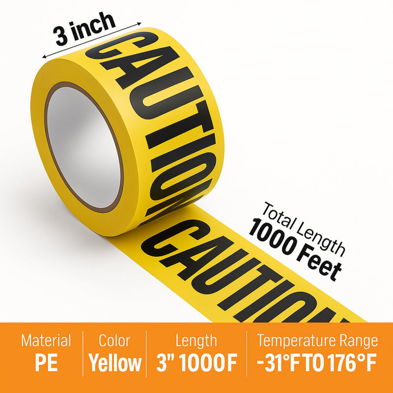 SINGHAL Yellow Caution Barricade Tape - 3 Inch x 1000 ft | High Visibility Safety Warning Tape for Construction Sites, Hazard Areas, Crime Scene & Outdoor Use