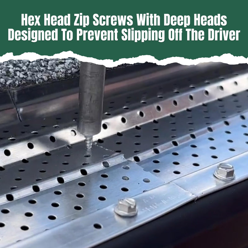 [Australia - AusPower] - A-M Gutter Guard - 1/2" #8 Stainless Steel Zip Screws - Self-Piercing Easy Start Tip - Mill Finish - 1/4" Slotted Hex Washer Head - Pack of 100 - Includes 1/4" Magnetic Hex Driver – For Gutter Install 