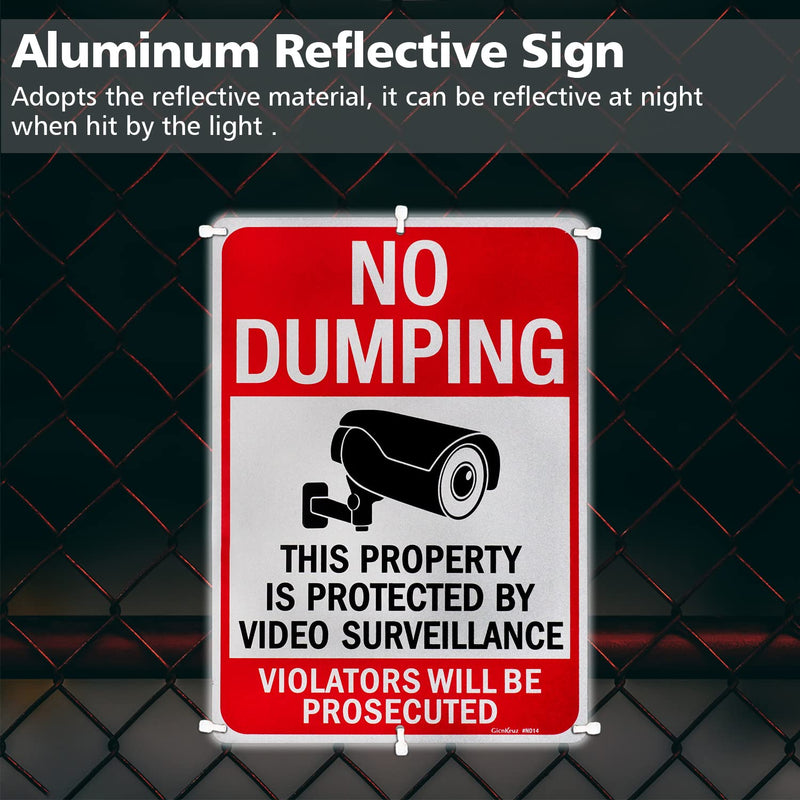 GicnKeuz Large No Dumping signs, 14x10 Inches Property Protected by Video Surveillance signs, Reflective Aluminum, Fade Resistant/Waterproof, Indoor or Outdoor Use (2-Pack) 2 Pack
