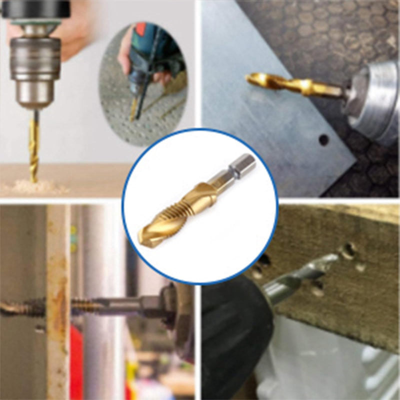 MAGT Tap Set, 6 Pieces Metric Thread M3-M10 Tap Cutter Set Titanium Coated HSS Drill Bits Set 1/4 Inch Hex Shank