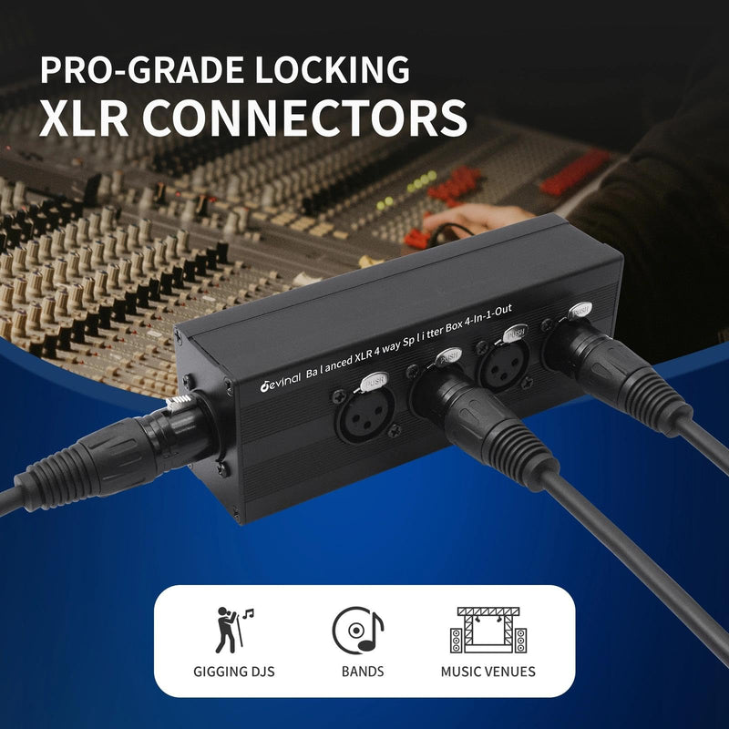 Devinal 4-IN-1-OUT XLR Audio Splitter Box, XLR 4 Female to 1 Male Balanced Converter ; 4-Way Stereo Passive Audio Cable