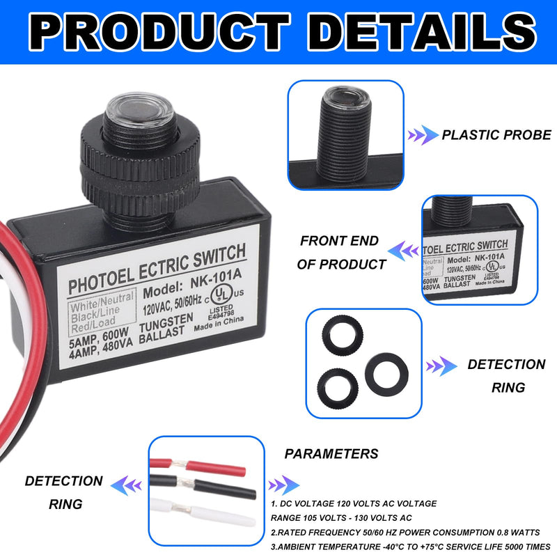 [Australia - AusPower] - 2pcs 105V-130V AC Photocell Light Sensor, Dusk to Dawn Eye Daylight Control Switch Sensor with Nuts and Washer for Outdoor Lighting Photoelectric 2 