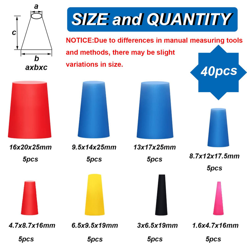 [Australia - AusPower] - smseace 40Pack 8-Sizes Silicone Rubber Tapered Plug Kit 1/16" to 3/4" High Temp Silicone Rubber Plug for Coating, Hole Plugs, Painting Protection silicone rubber stopper plug lab rubber stoppers 