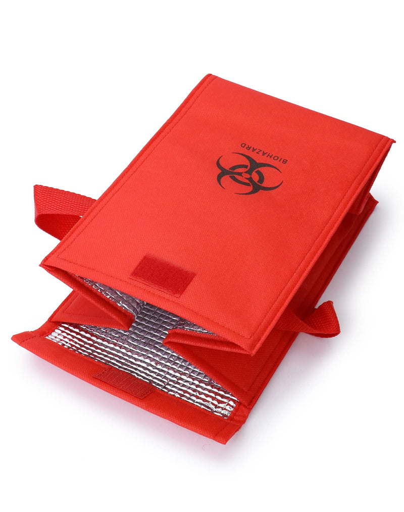 [Australia - AusPower] - QWORK Medical Insulated Biohazard Cooler Bag, 2 Pack Medical Specimen Transport Bag, Bio Transport Bag, 6.75" x 10" x 5.75", Red 