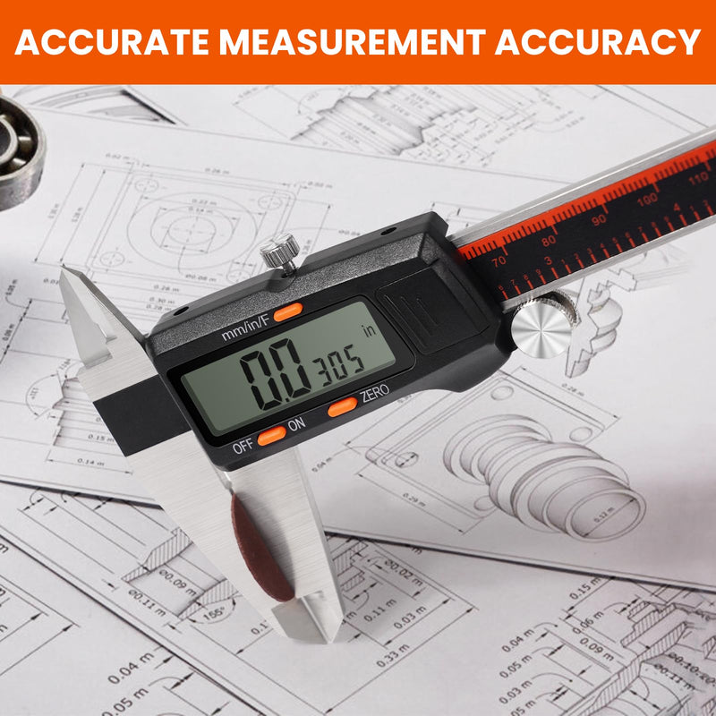 [Australia - AusPower] - HARDELL Digital Caliper, 0-8 Inch Measuring Tool Large LCD Screen,Stainless Steel,Auto-Off,Inch/Fractions/Millimeter Waterproof Caliper Digital Micrometer for DIY/Household/3D Printing 