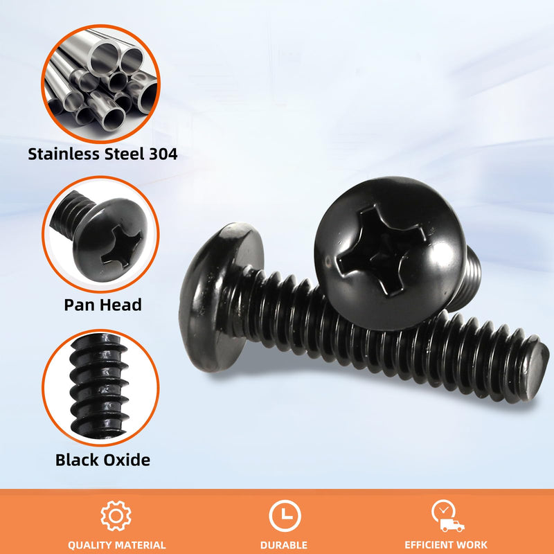 [Australia - AusPower] - 8-32 x 1/2" (1/4" to 3" Available) Pan Head Machine Screws, Full Thread, 304 Stainless Steel 18-8, Black Oxide, 100 PCS 8-32 x 1/2" 