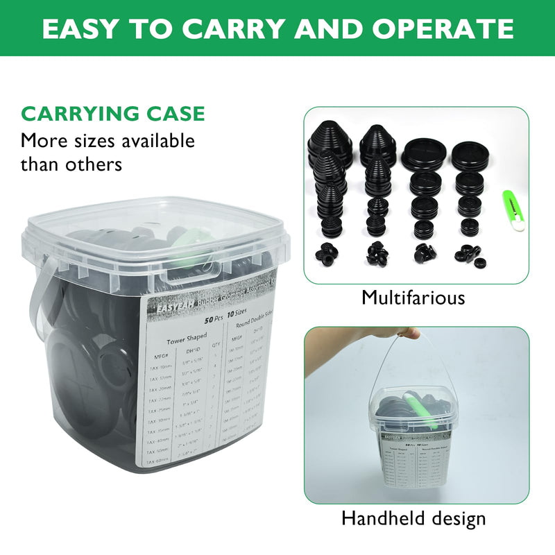 [Australia - AusPower] - 50 Pcs 10 Sizes Rubber Grommet Kit-Tower Shaped and Round Rubber Hole Plug, Firewall Automotive Wire Grommets Boat Desk Hole Cover Cable Cord Organizer 3/8 1/2 13/16 7/8 1 1-3/16 1-3/8 1-9/16 2 2-3/8 #50pcs, 10 Sizes Tower Shaped 
