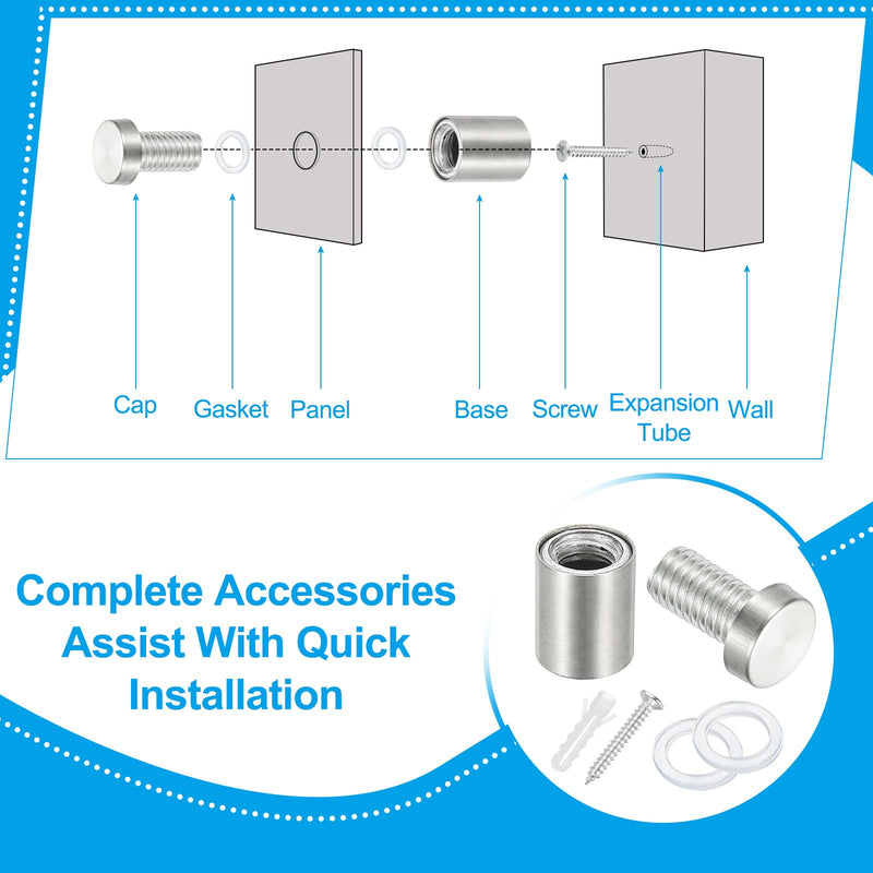 [Australia - AusPower] - PATIKIL 1/2" x 0.8" Standoff Screws, 12 Pack Stainless Steel Wall Mount Sign Standoffs Mounting Hardware Advertising Nail for Hanging Acrylic Picture Frame, Silver 1/2" x 0.8" 