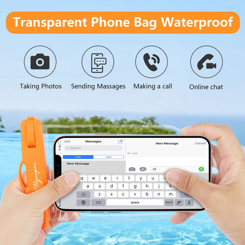 [Australia - AusPower] - Waterproof Phone Pouch Bag - 7.5in Water Proof Cell Phone Case for Beach Travel Must Haves, Waterproof Phone Holder with Lanyard for iPhone 15 Pro Max Galaxy S23 Pixel 7a, Cruise Essentials Regular [7.5-inch] [Orange + Navy] Waterproof Phone Pouch 